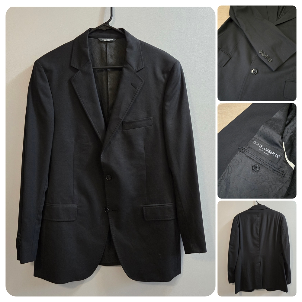 DOLCE & GABBANA Solid Black 2 Btn Slim Fit Blazer 38 R